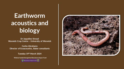 Webinar thumbnail of speakers names and an earthworm