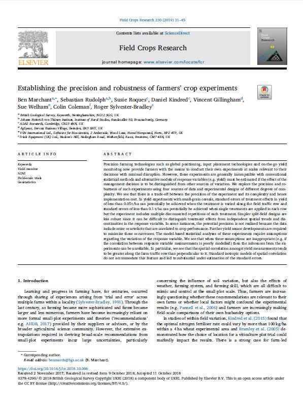 Marchant 2019 Agronomics paper in Field Crop Research